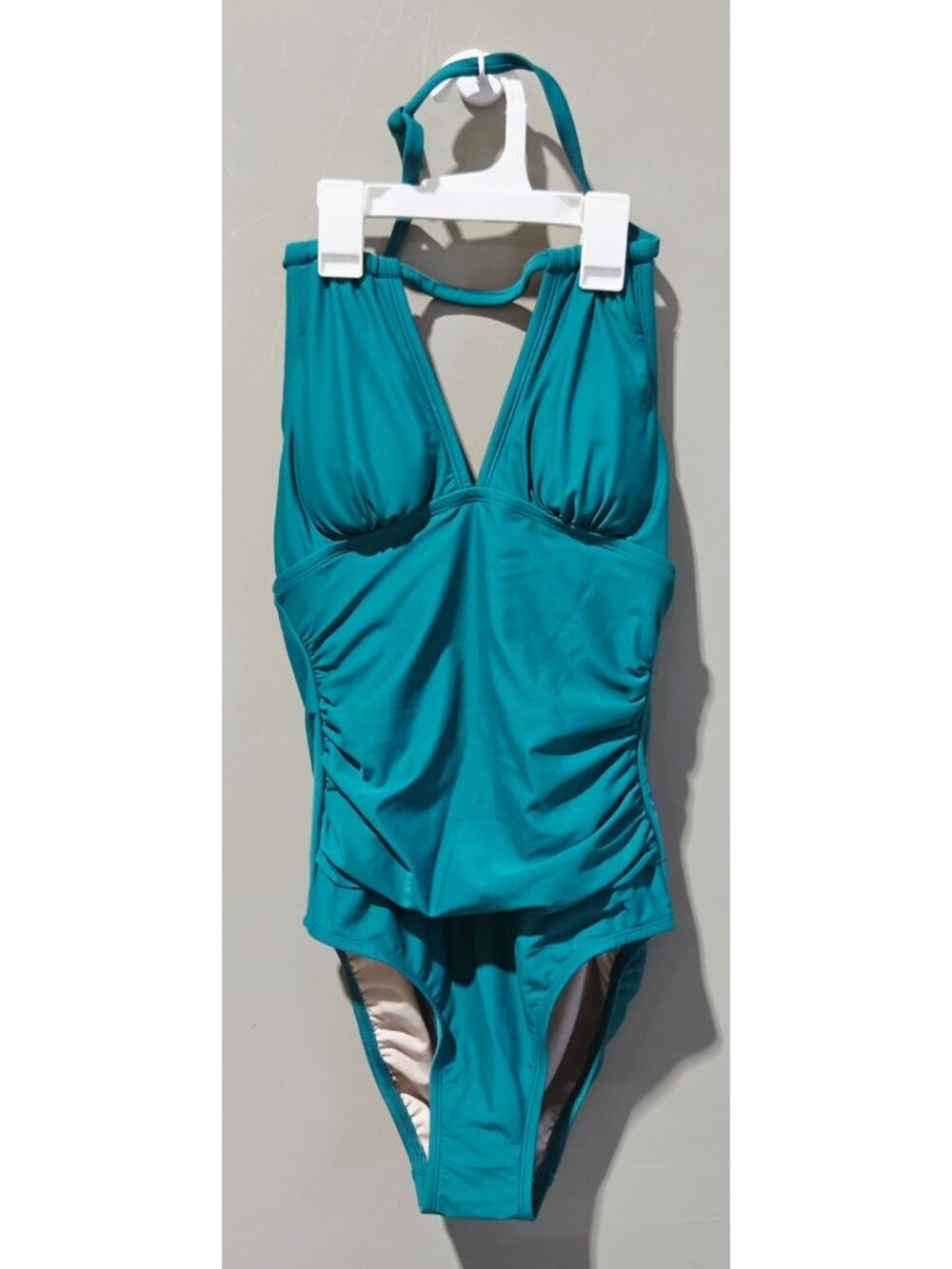Kona Sol Teal Green Tunnel Front & Ruched Halter Strap 1 Pc Swimsuit - Small 4/6